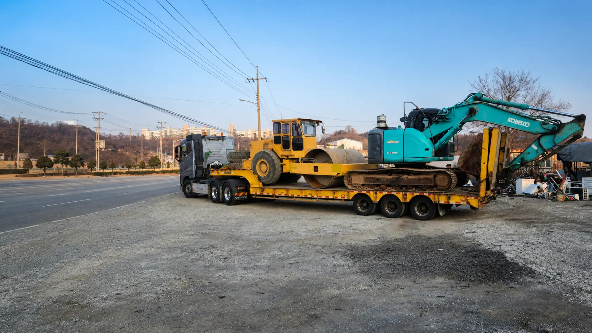 Purchased equipment is transported directly to the port for export preparation.